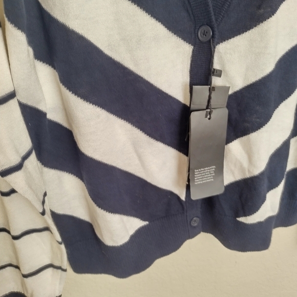 NWT Armani Exchange Navy Blue White Striped Cardigan Sweater SZ M - Picture 4 of 8